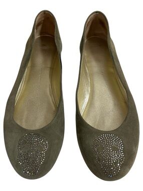 Giuseppe Zanotti Crystal Skull Suede Ballet Flats (with Dust Bag)
